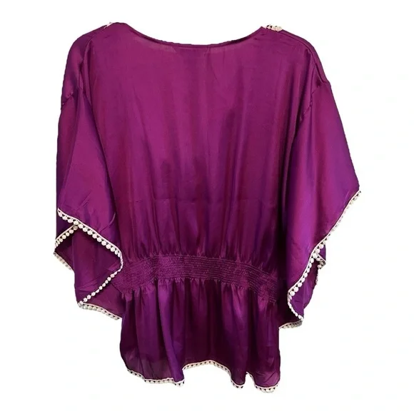 Fun and Flirt Women's Purple Boho Tunic Top with Crochet Trim Size Large - Picture 3 of 9